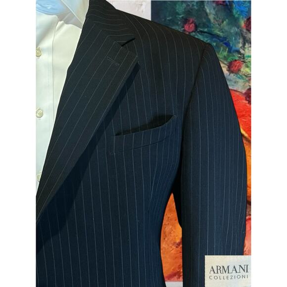 Armani Collezioni Mens 46L 36x31 Black Stripe Designer Suit Stretch 3/2 Roll - Picture 4 of 16